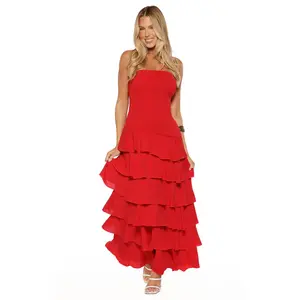 Riles Red Strapless Ruffle Maxi Dress