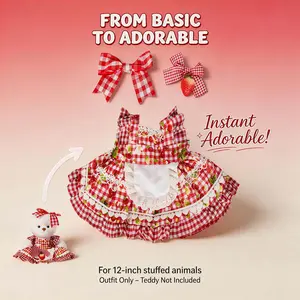 TEDDY HUGGY Clothes Only - For 12-Inch Plush Bears | Strawberry Plaid Dress