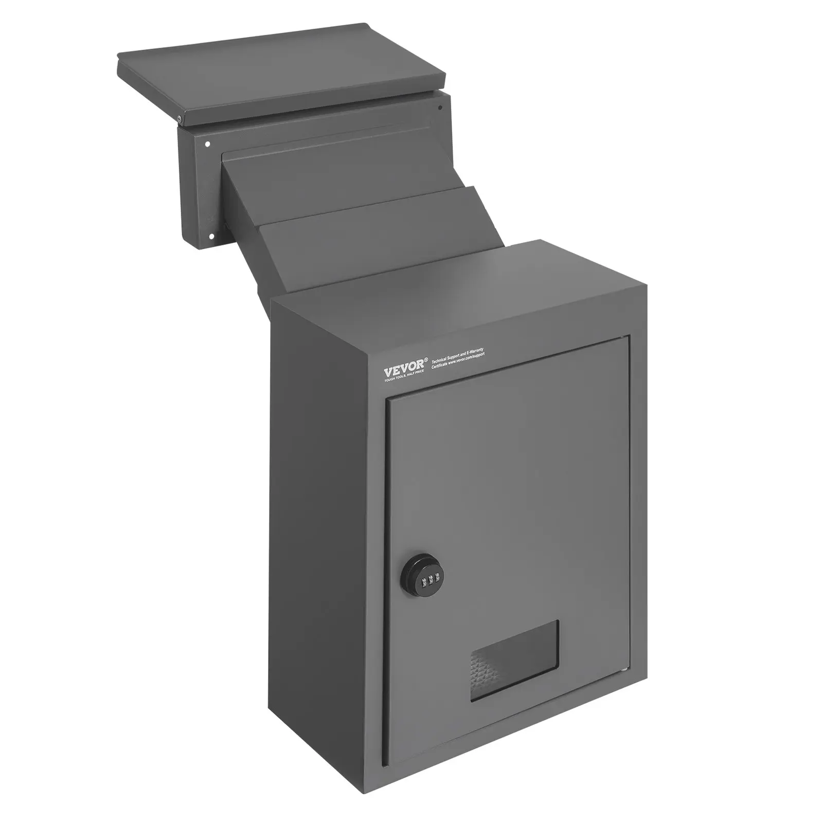 VEVOR Heavy-Duty Steel Through-The-Wall Drop Box, Wall-Mount Mailbox with 2.8-7.9in 13-Combination Lock, Waterproof, 12.5x6.3x16.9in Dark Gray, Includes Screws & Rails for Home Improvement Use