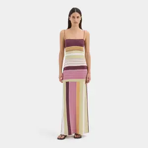 Women's Retro Color Block Striped Casual Dress - Sleeveless, Waist-Slimming Bodycon Casual Dress