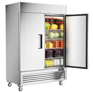 54’’ Commercial Freezer 2 Solid Doors Stainless Steel Reach-in Freezer, 49 Cu.Ft/8 Shelves/LED Lighting/Auto Defrost, Fan Cooling Freezer for Restaurant Garage ETL NSF Approved