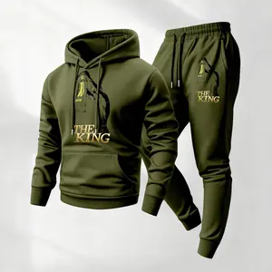 Men's The King NO.10 Printed Hoodie And Drawstring Track Pants Set, Men's Casual Sports Long-Sleeved Hooded Jacket And Pants, Suitable For Autumn And Winter, Men's Everyday Wear, Indoor And Outdoor Sportswear, Sportswear Set.