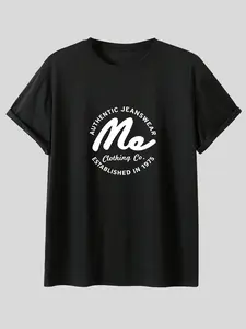 American Vintage 1975 Circular Letter Print Short Sleeve T-Shirt, Men's Summer Amikaji Casual Top, Loose-Fitting, All Seasons