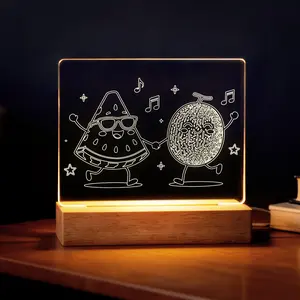 LIVEKEY 5.9x5.2" Dessert-Themed Watermelon & Melon Acrylic Photo Frame Night Lamp, Soft Glow LED Bedside Light, Kids Gift for Home & Desk Decor