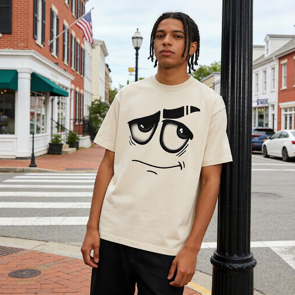 Men's 3D Washable Direct Spray T-Shirt 260g Heavy Cotton Vintage Casual Streetwear Crew Neck Tee