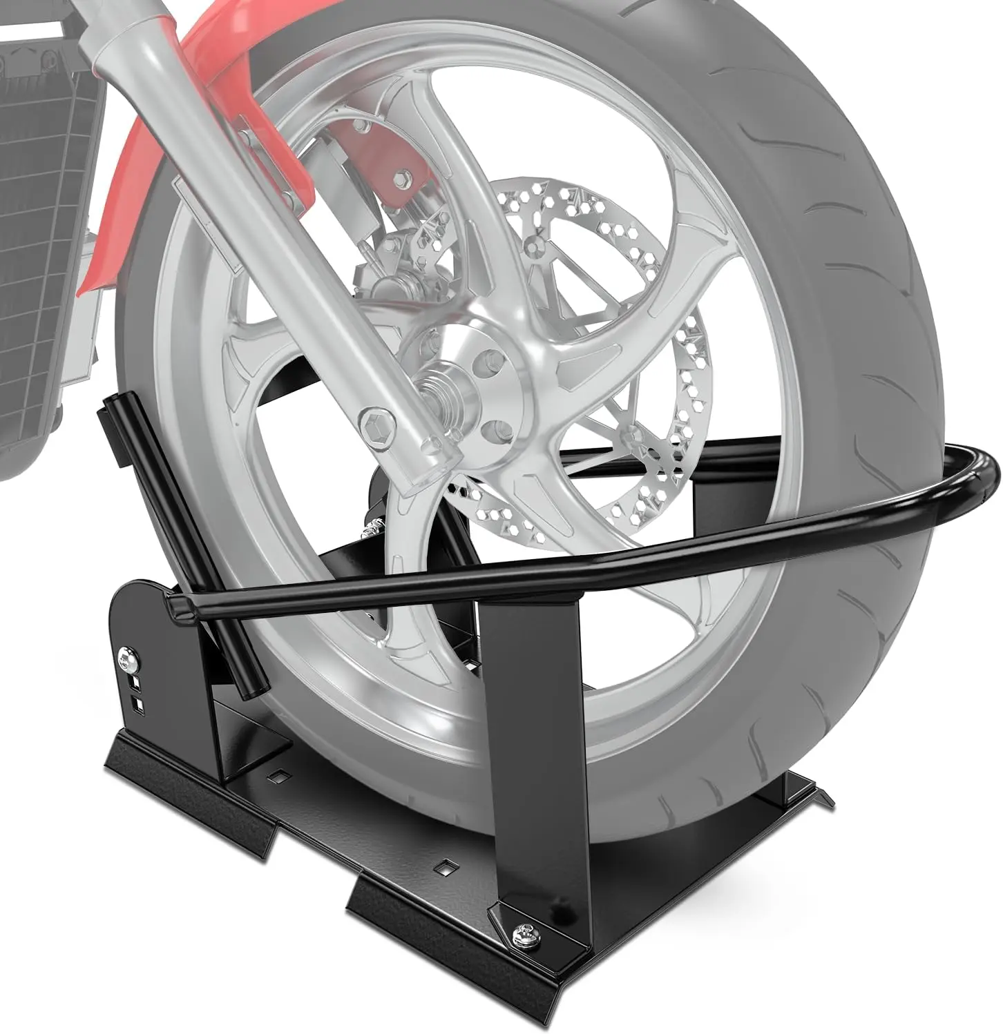 Nilight Motorcycle Wheel Chock 1800 lbs Capacity Wheel Cradle Holder Heavy-Duty Standard Steel Motorcycle Front Wheel Stand with 3 Adjustable Holes for 15"-21" Off-Road Motorcycles Black