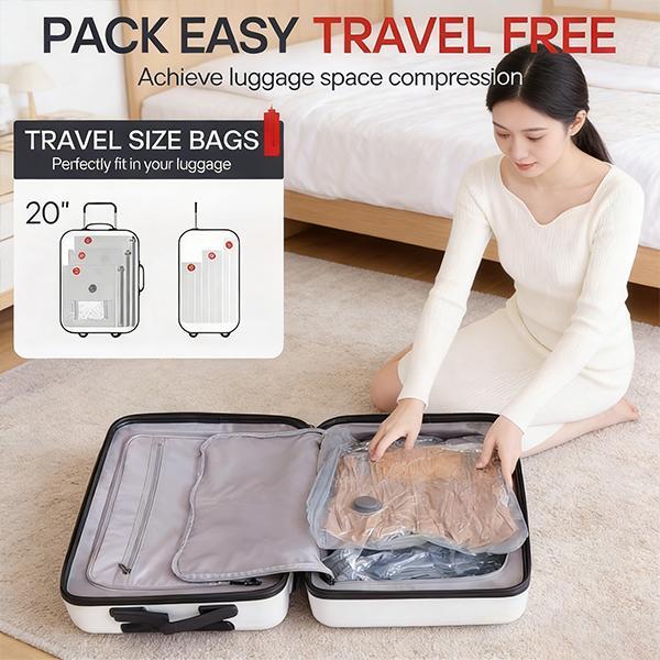【2026 Upgraded】X7 Cordless Travel Vacuum Storage Compression Bag Set with Rechargeable air Pump 9/15 Pack Waterproof & Reusable Compression Packing Bags for 2 Size,140L/Min Powerful Air Removal，Perfect for Carry-On Suitcases