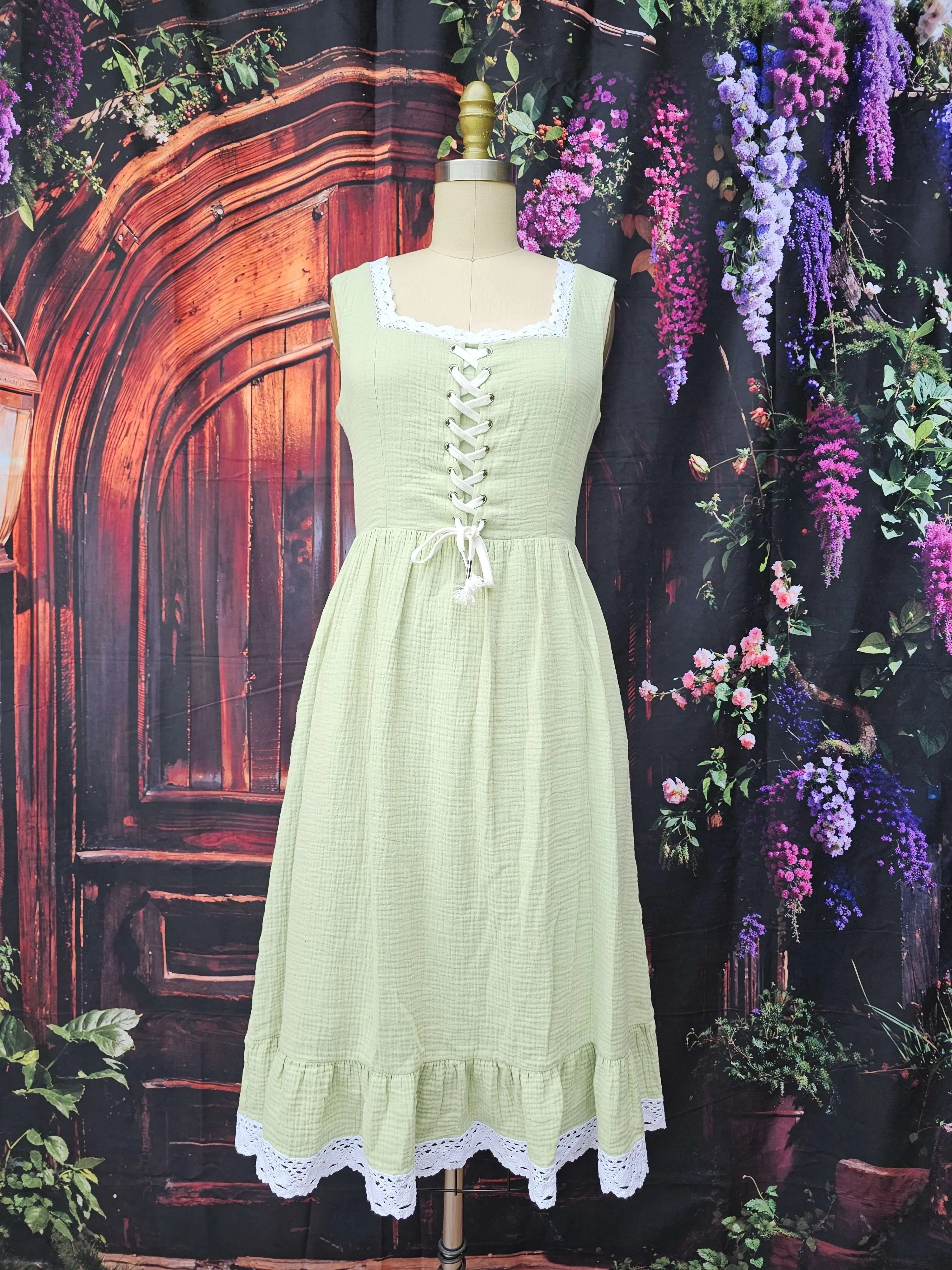 Women's Organic Cotton Casual Dress - Green Cottagecore, Sleeveless, Square Neck, Lace Trim, Zipper Closure, Pockets, Minimalist Cute, Flattering Fit for Summer Wear - TikTok Shop Women's Organic Cotton Casual Dress - Green Cottagecore, Sleeveless, Square Neck, Lace Trim, Zipper Closure, Pockets, Minimalist Cute, Flattering Fit for Summer Wear - TikTok Shop