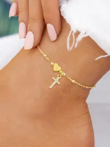 Heart Initial Letter Design Anklet, Fashionable Cross Charm Decor Anklet for Women & Girls, Trendy All-match & Exquisite Jewelry for Birthday Gift, Fashion Jewelry Accessories, Trendy Jewellery Accessories