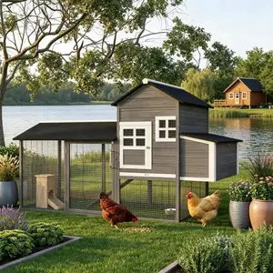 [Bellemave] 84" Wooden Chicken Coop, Hen House Outdoor with Run Nesting Box, Asphalt Roof, Removable Tray, Ramp, Poultry Cage
