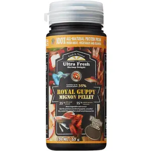 Premium Guppy Fish Food Pellets, All Natural Nutrition with Sword Prawns & Spirulina, Highly Nutritious Diet for Cleaner Water, Vibrant Color Enhancement, Small Tropical Fish Food 1.87 oz fish  pump aquarium air frog  terrarium