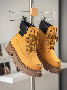 Height-Boosting Mickey Boots, Retro American Style, Vintage, Wide-Crowned Motorcycle Boots, Trendy Men's Shoes, All Seasons