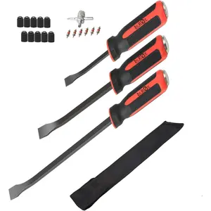 3pcs Pry Bar Set with Ergonomic Handles with Strike Cap and Angled Tip Machanic Hand for Prying, Lifting,Pulling,demolishing and Repairing