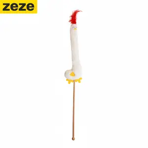 ZEZE Striped Chick Cat Teaser Wand with Plush Chicken Design and Interactive Tail for Cats