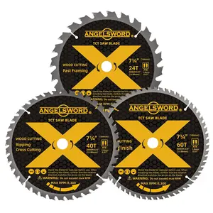 7-1/4 Inch Circular Saw Blade, 24T for Framing&40T for Ripping, Cross Cutting&60T for Fine Finish Wood Cutting, 3 Pack