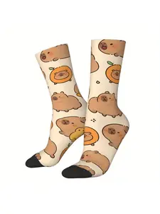 BIIHUDU Men's Capybara Socks - 3D Printed Full-Body Whimsical Animal Design, Soft Polyester Novelty Socks for Casual Wear & T, Soft Comfy Socks