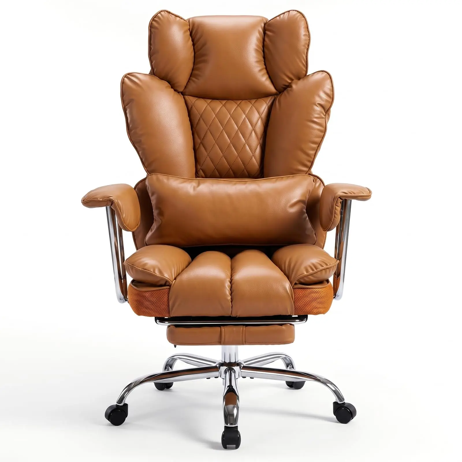 Big and Tall Office Chair with Pocket Spring Cushion, High Back Ergonomic Desk Chair for Home Office, Thick Padded Seat, Adjustable Armrests & Lumbar Support, with Footrest, PU Leather