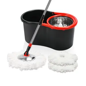 Black Spin Mop and Bucket Set with 3pcs Microfiber Refills Stainless Steel Extendable Pole 180° Rotation Handle for Efficient Household Cleaning Tools