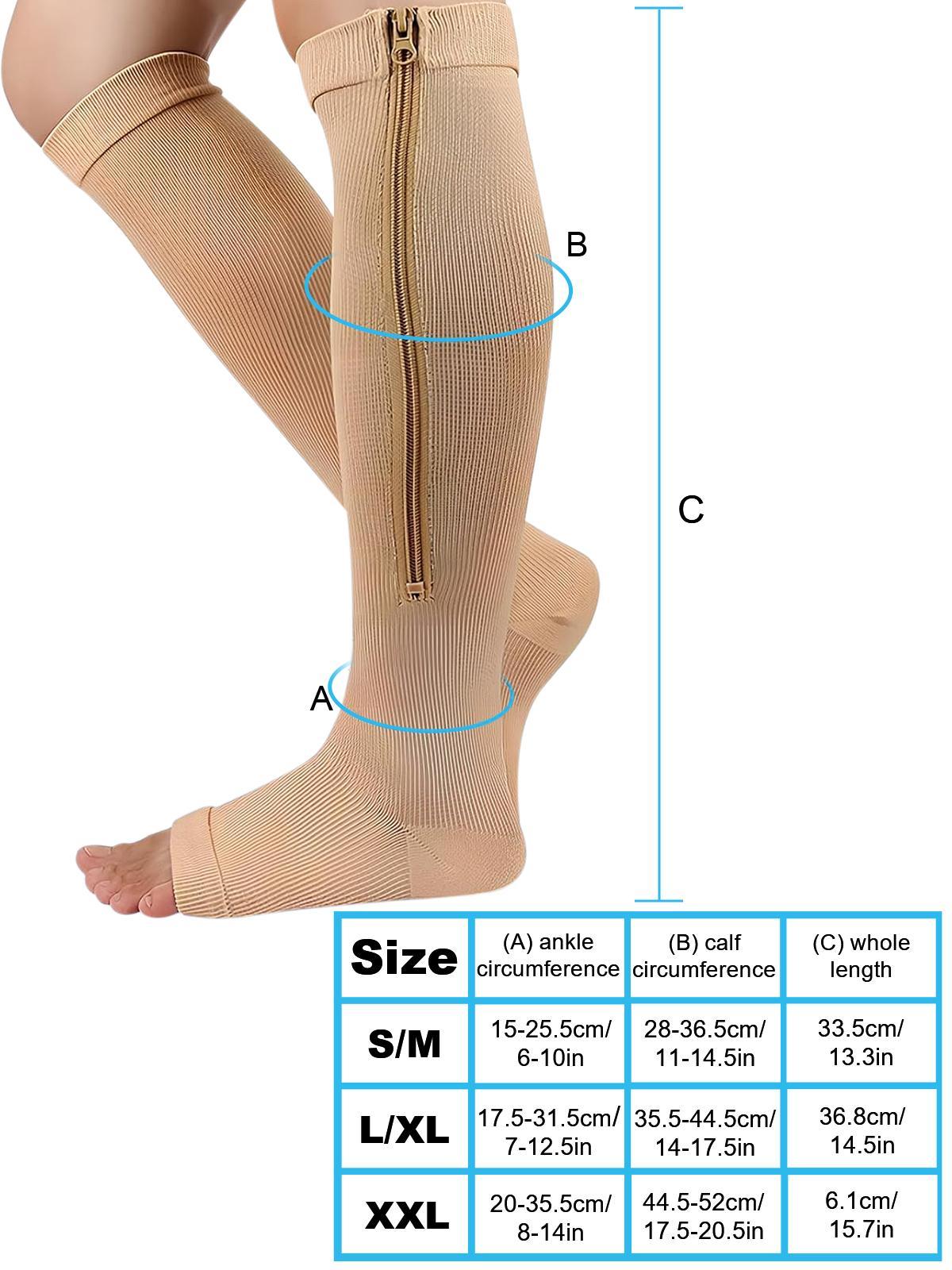 3 Pairs Zipper Compression Socks, Breathable Compression Socks, Open Toe Knee-High Compression Sports Socks for Running,Gym,Women's Socks,Ideal for Mother's Day Gifts