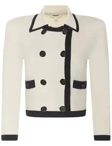 L'AGENCE Janu Contrast Trim Knit Jacket in Vintage White