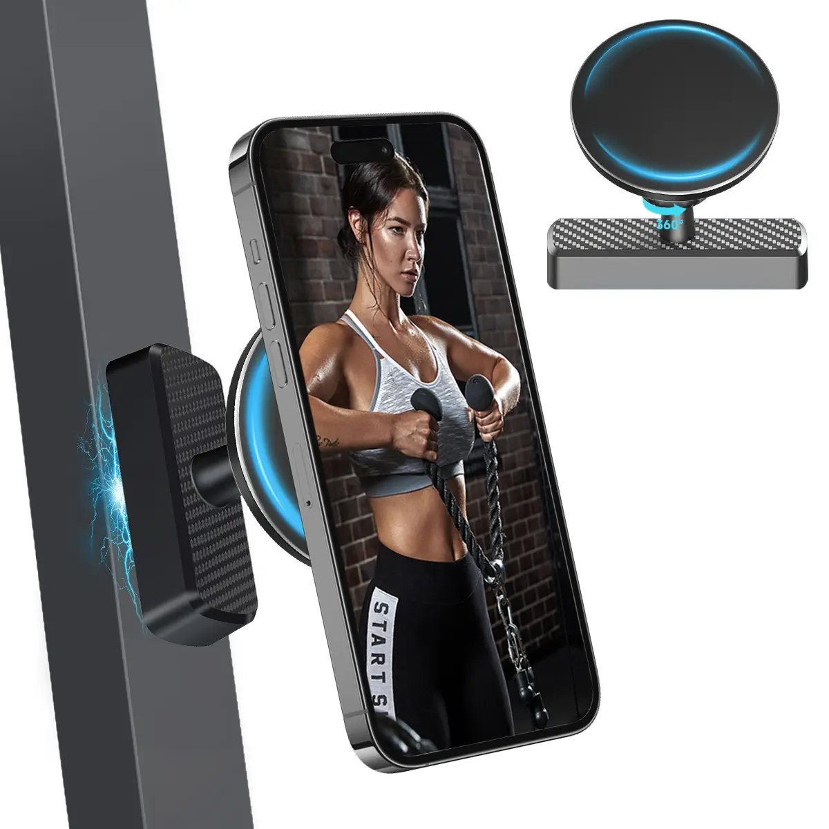 Magnetic Phone Holder for Gym - 360° Adjustable, Strong Portable Magnet Phone Mount for Workout Recording, Fitness Accessories Essentials, Compatible with Andriod Phone  and iPhone 16/15/14/13/12, Perfect Gift for Men & Women