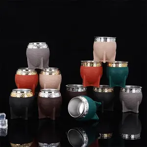 Stainless Double Walled Paraguay Tea Cup Flat Bottomed Glass Coffee With Straw Turtle Shell Texture Eggshell Cup
