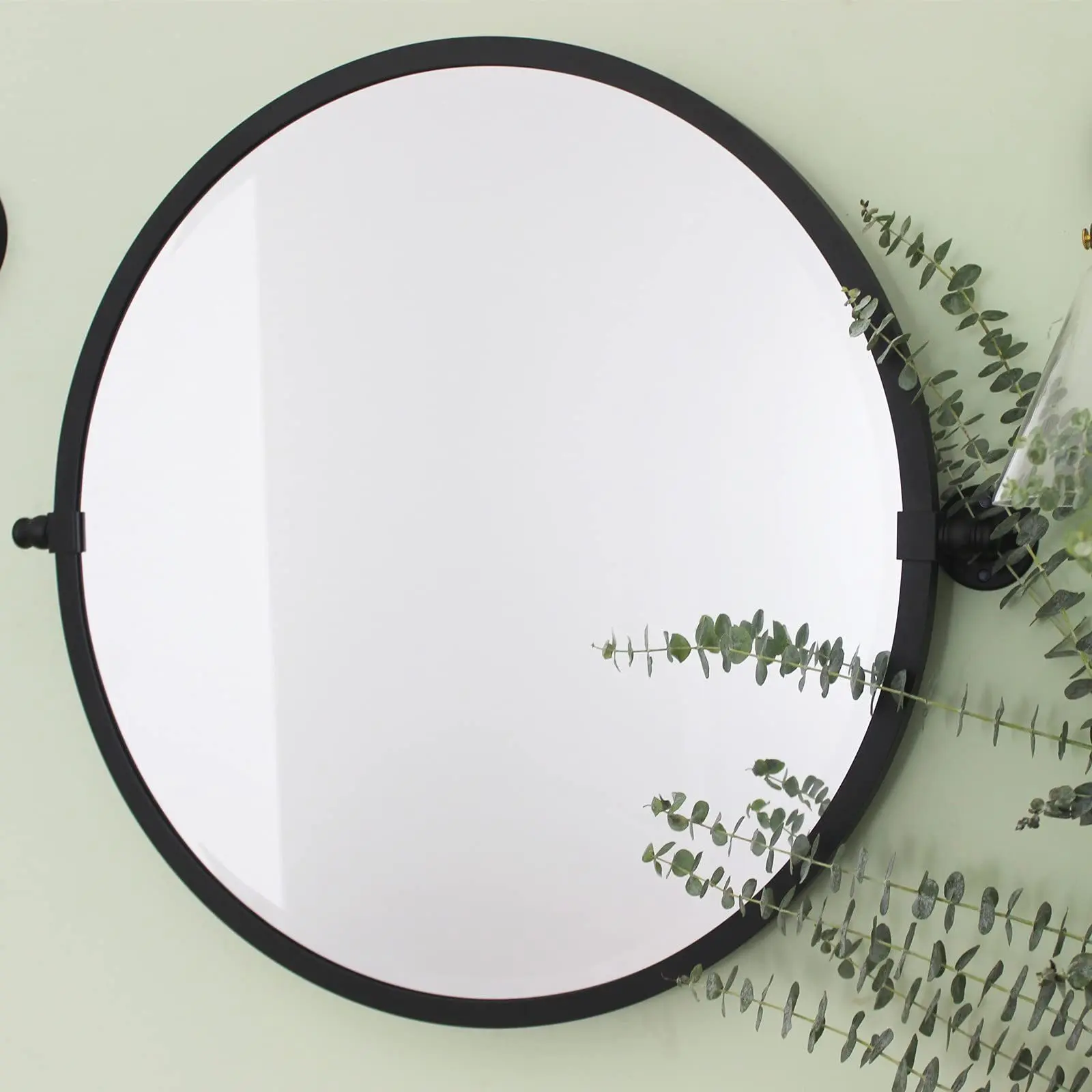 TEHOME Round Pivotable Tilt Vanity Mirror for Bathroom in Matt Black, Circluar Tilting Bathroom Mirror 26 Inch Dia