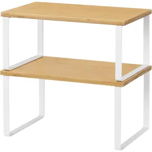 Kitchen Cabinet and Counter Shelf Organizer, Stackable & Expandable, White and