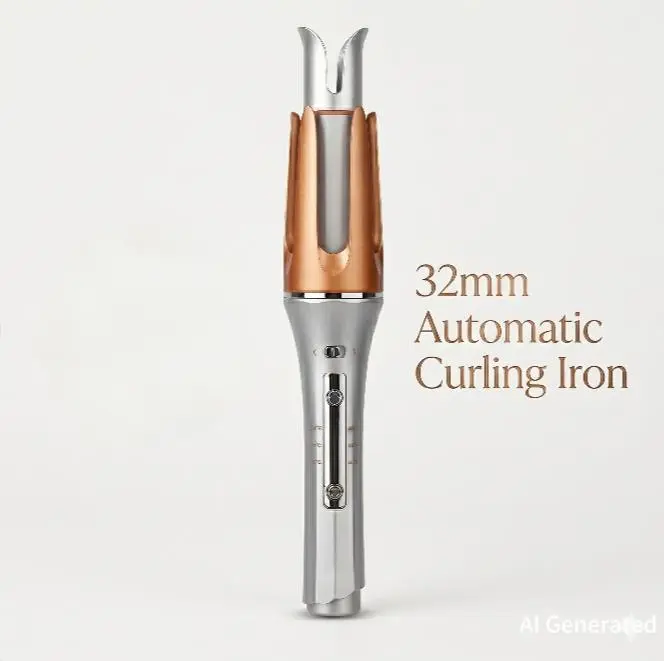 32mm Barrel French-Style Ceramic Curling Iron - Automatic Antiburn Dual-Temp Electric Hair Curler for Wavy Hair Styling & Large Curls, with Free Tools & Fringe Clip Attachment