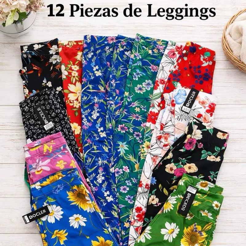 12-Pack One Size Floral Leggings Mixed Colors Women's Fashionable Comfortable Leggings