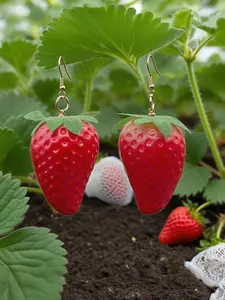 Adorable Apple Strawberry Drop Earrings, Cute Farmhouse Style Party Jewelry, Perfect Gift for All Seasons