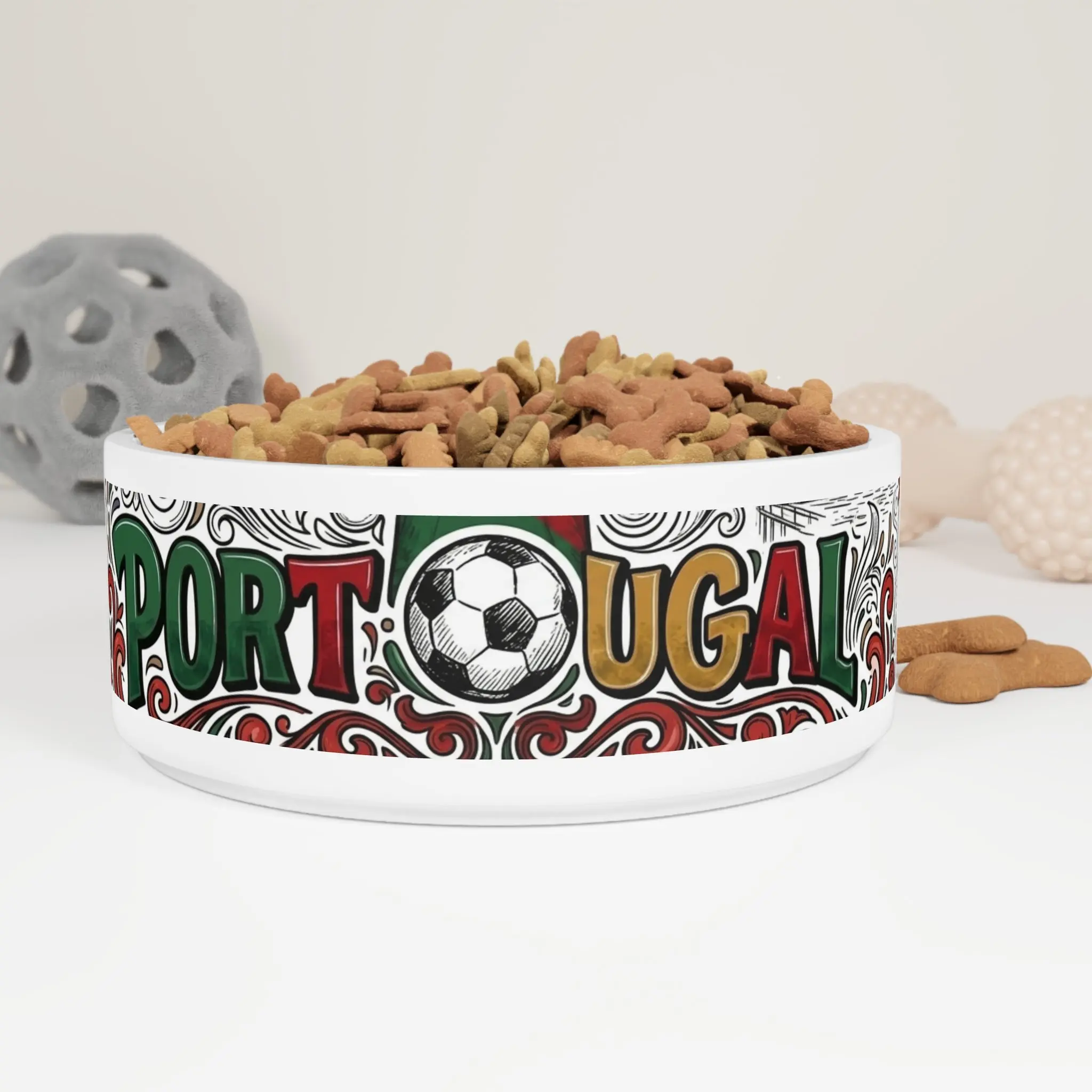 Personalizable Custom ceramic Portugal soccer 160z Pet Bowl - dishwasher and microwave-safe, cat or dog