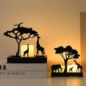 3D Animal Candle Holder - Silhouette Metal Iron Candlestick Holders for Deer, Elephant, and Giraffe - Home Desktop Decor and DIY Gift Kit