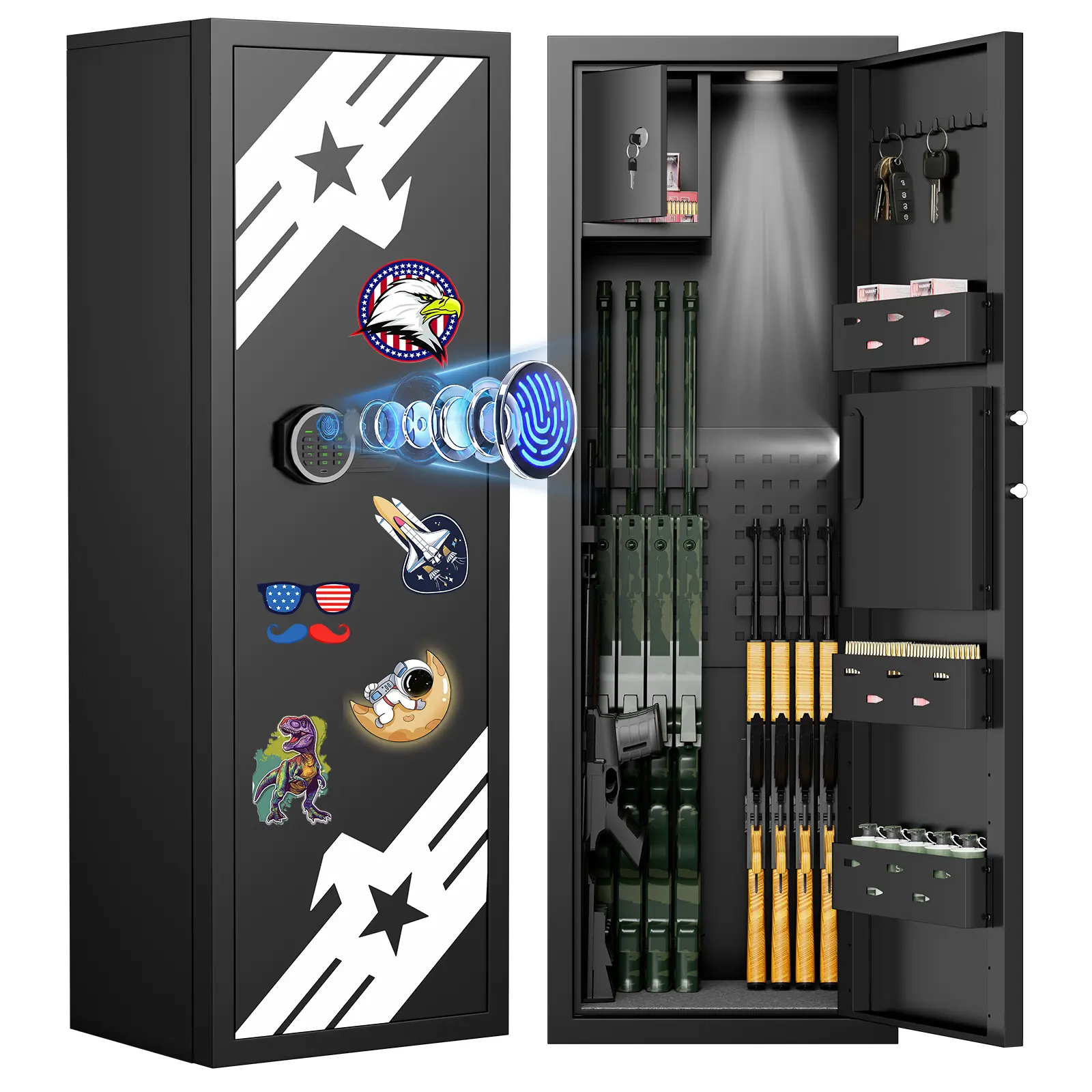Omethey 8-12 Large Gun Safe, Unassembled Biometric Gun Safe for Rifles and Shotguns with Lockable Inner Cabinet & Removable Adjustable Pegboard, Rifle Safe with Dual Alarm & Mute Function