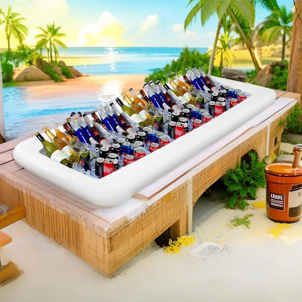 3pc Square Inflatable Ice Bar Cooler, Portable with Pump, Keeps Drinks Cold, Ideal for Outdoor Parties and Festive Gatherings