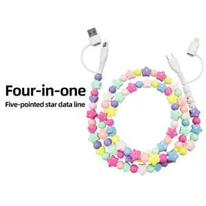 Beaded Charging Cords - 4-in-1 USB-C Cable for USBC & Lightning, 2-in-1 Data Line, Universal Compatibility, Versatile & Convenient