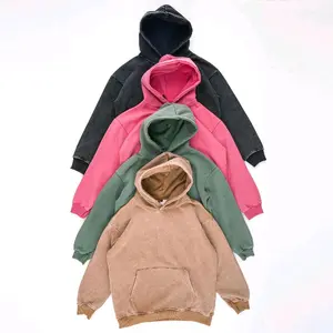 HL Menswear Stone washed hoodie 360gsm 100% cotton with polyester plush fleece lining - Black, Pink, Tan or Sage - regular fit true to size