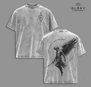 Sanctus Michael Archangelus x Flaming Sword x Shield x Scales of Justice Archangel Michael T-Shirt Washed Church Outfit Gym Pump Cover ,Christian Religious , Jesus Apparel