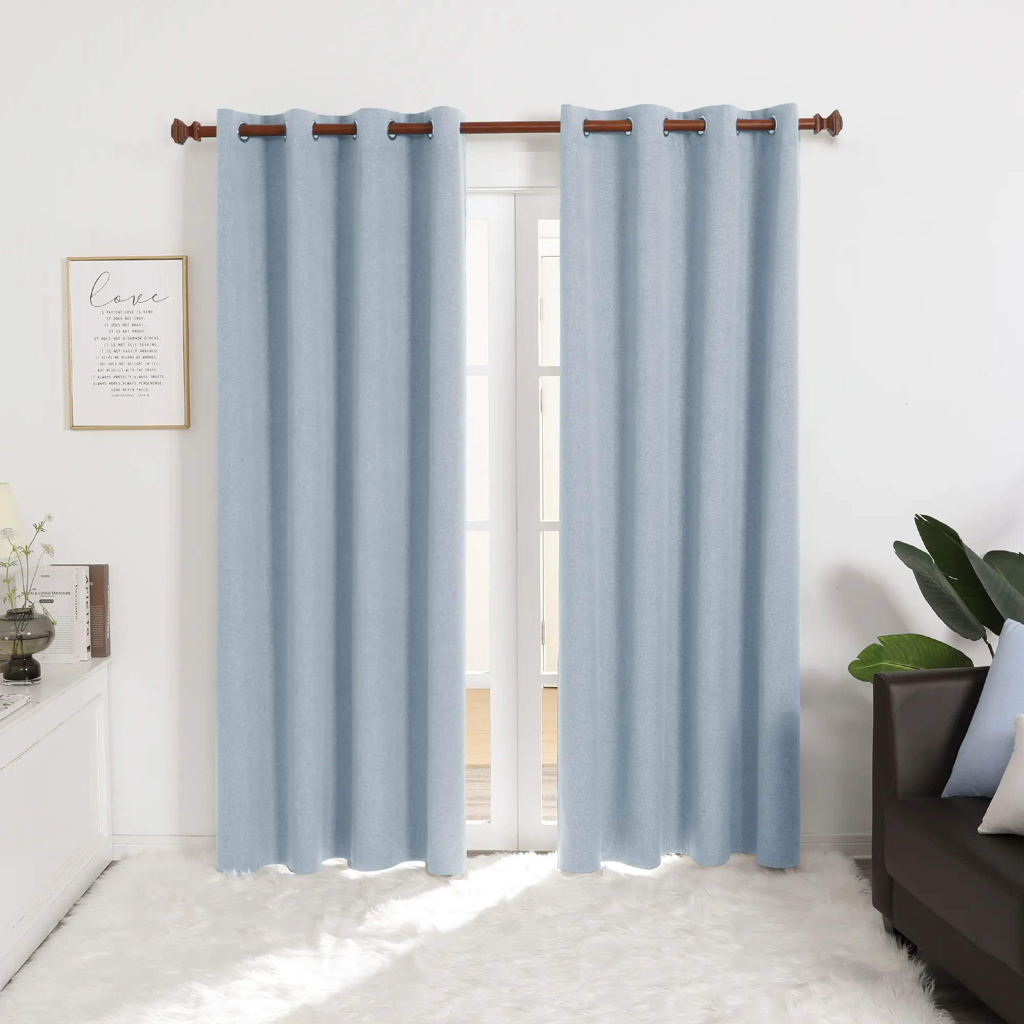 Deconovo Modern Solid Faux Linen Blackout Curtains (2 Panels) - Heavy Wrinkle Resistant Insulated Grommet Drapes, Home Decoration Curtain, 8 Silver Grommets for Bedroom, Living Room, Machine Washable