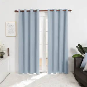 Deconovo Solid Faux Linen Blackout Curtains 2 Panels Insulated Window Drapes Light Blocking Total Blackout for Bedroom Living Room with 8 Silver Grommets