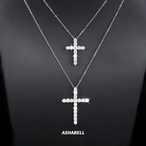 Women’s collarbone necklace made of S925 silver with D-color Moissanite stone and cross pendant; strong fire color; instant test drill pen.