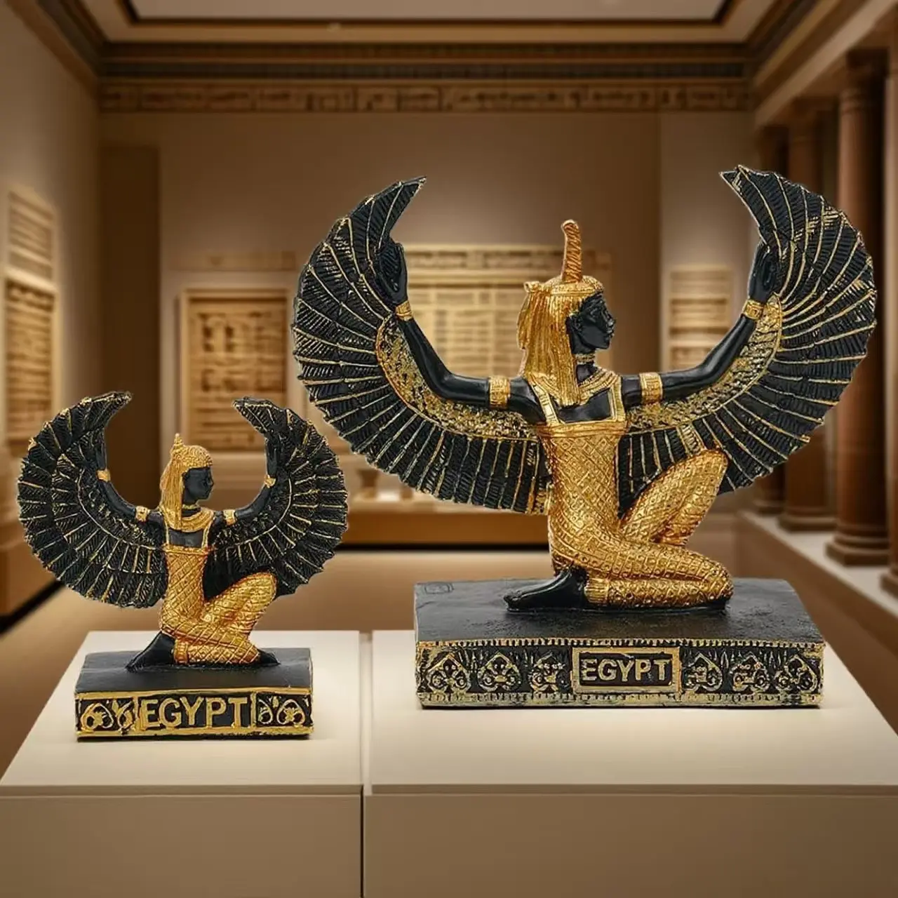 Egyptian Goddess of Life Magic Sculpture, Hand-Painted Resin Statue, Intricate Feathered Wings, Indoor/outdoor Garden Decor, Garden Sculptures, Decoration Figure, Collectible Figurine