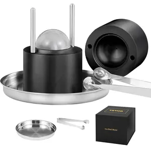 【Summervibes】VEVOR Ice Ball Press, 2.4" Ice Ball Maker, Aircraft Al Alloy Ice Ball Press Kit for 60mm Ice Sphere, Ice Press with Tong and Drip Tray, for Whiskey, Cocktail, Bourbon, Scot on Party & Holiday, Black