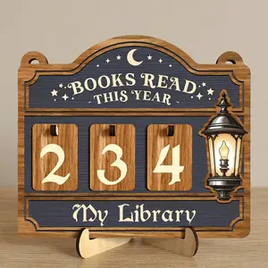 Books Read This Year Counter + Free Suncatcher - Wooden Reading Tracker Sign - Interactive Library Decor Gift Set - 2026 Reading Goal Tracker with Bonus Ornament