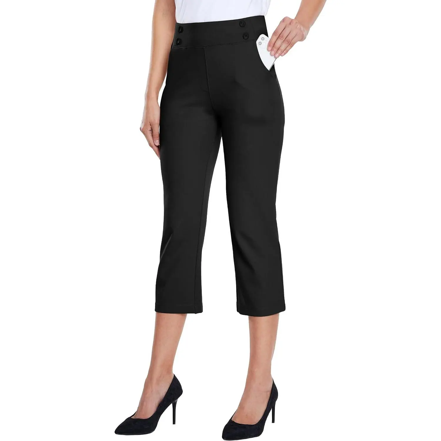 Willit 21" Women's Capri Pants Dress Yoga Capri Stretch Business Work Casual Capris Straight Leg Office Pants Formal Athletic