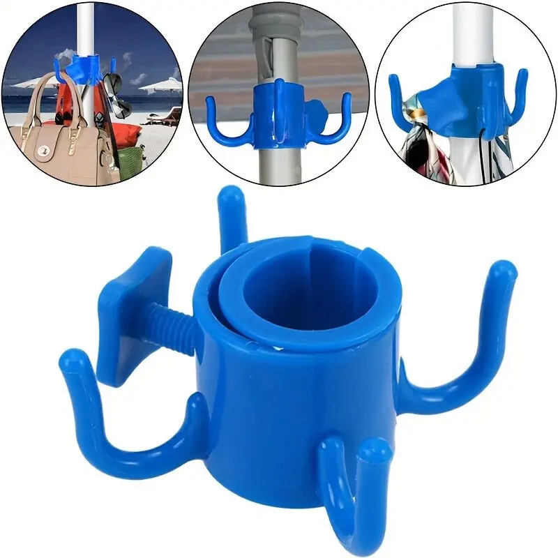 Versatile Beach Umbrella Hook - Adjustable 4-Claw Hanger for Towels, Bags, Durable Plastic, Perfect for Camping & Outdoor Adventures