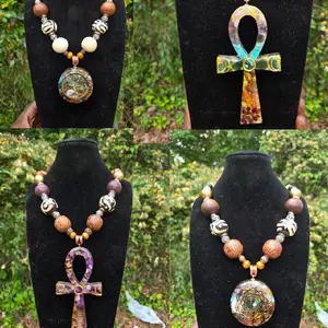 Orgone InnerG Beaded Copper Necklace with Sacred Design EMF Protection Colorful Wooden Copper Steel Beads for Aesthetic Appeal