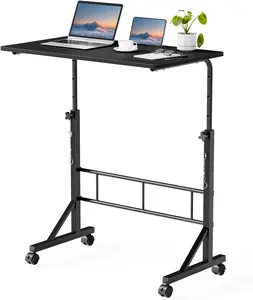 32 Inch Height Adjustable Mobile Standing Desk with Lockable Wheels, Rustic Brown Portable Rolling Workstation for Home Office, Bedroom, Conference Room & Treadmill