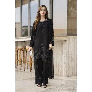 Threaded Grace Silk Karandi by Gul Warun – Black Embellished 3pc Suit TGS8