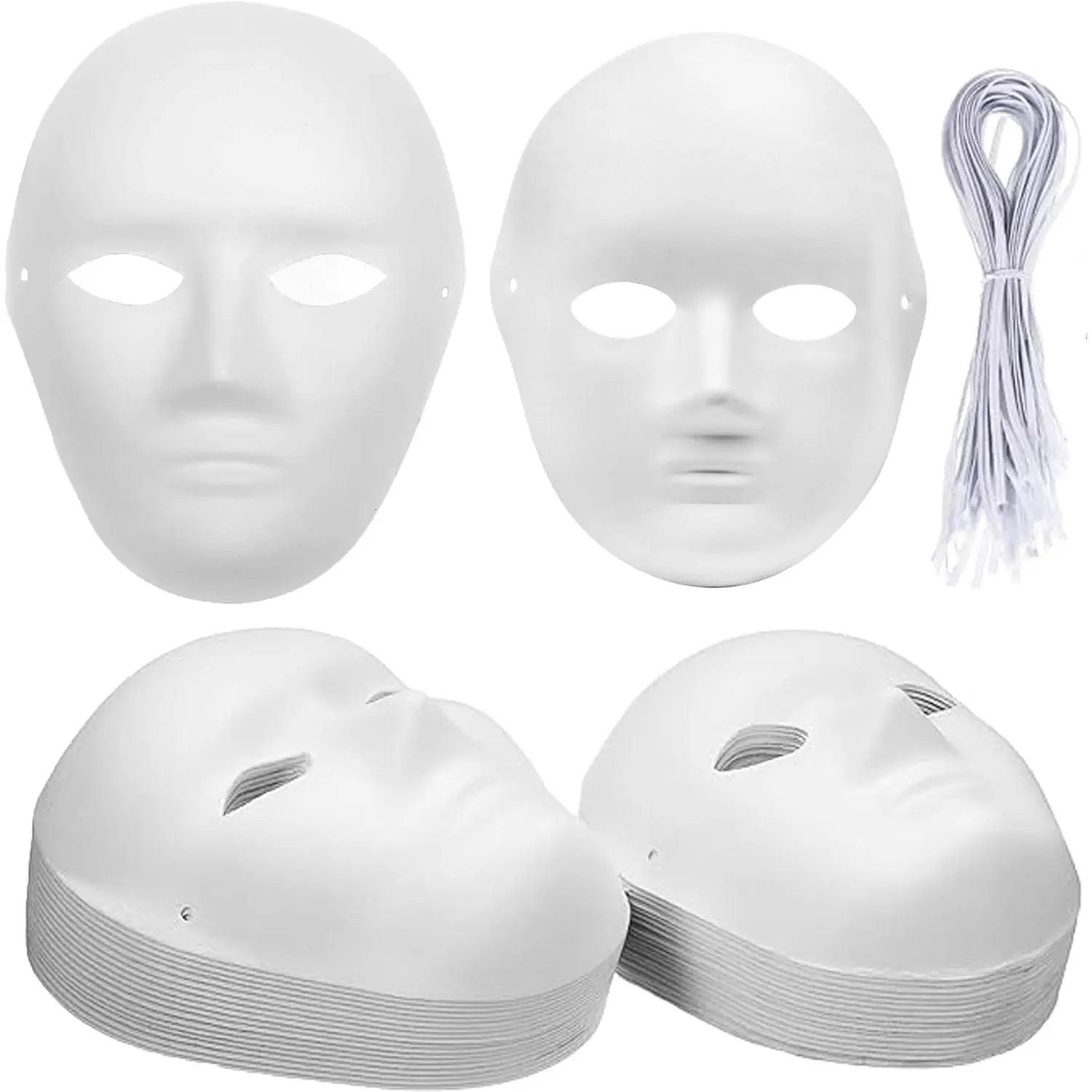 40 Pack DIY Full  , 2 Sizes Paintable White Plain , Paper Mache Mask for  Halloween Christmas Mardi Gras Masquerade Dance Party, Blank Costume